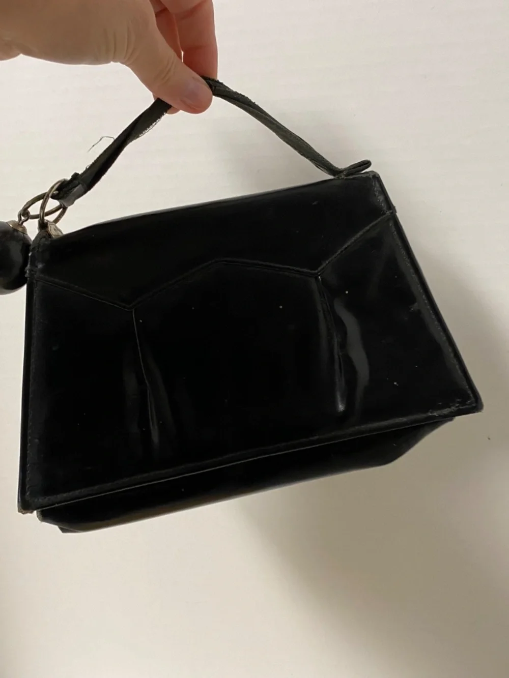 VIntage Black Purse • Fabric Handle With Ball Flap Close • Internal Coin Purse